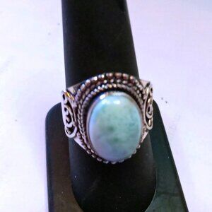 Natural Larimar Gemstone Sterling Silver Ring Sz 7.50
